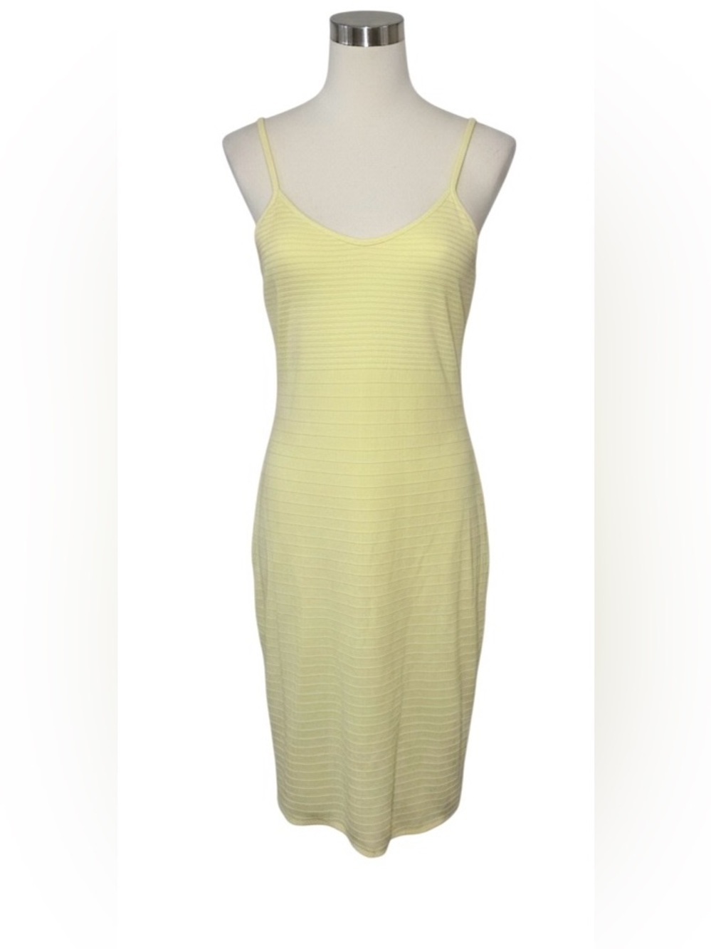Express Yellow Ribbed Midi Sheath Dress